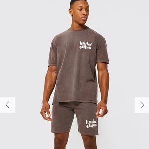 Boohoo Mens Brown Relaxed Fit Short Set